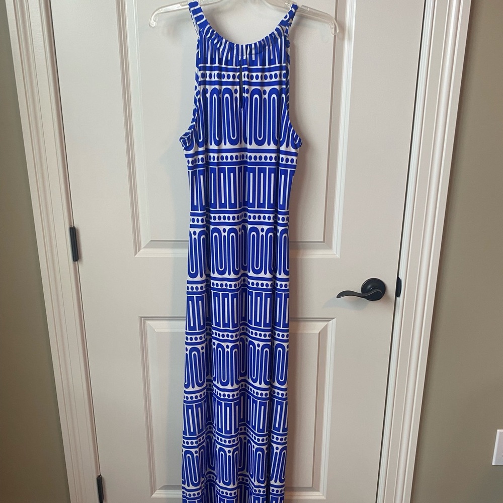 Blue and white maxi dress